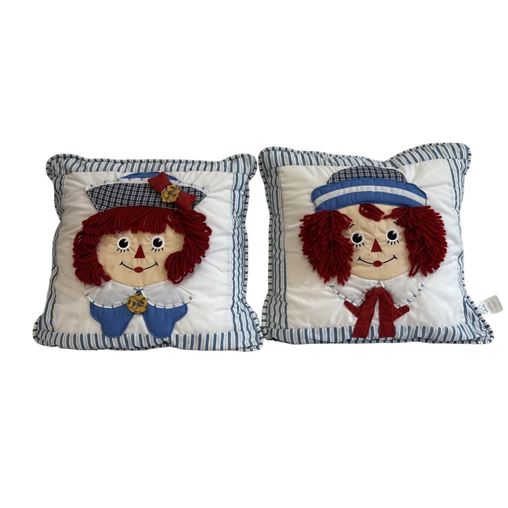 Raggedy Ann and Andy Pillow Sham Set Blue White Stripe Applause 63263 cir 1990s